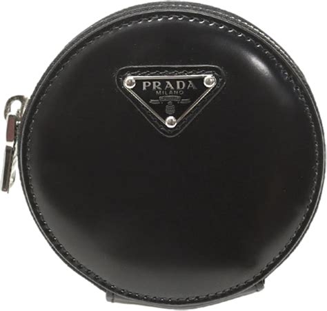 prada triangle keychain|Prada Triangle Logo Plaque Black Leather Round Mini Pouch .